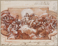 K I 001
<br/>
Apollo met lier op wolken temidden van twaalf vrouwen
<br/>
<em>Passeri, Giuseppe (1654-1714)</em>